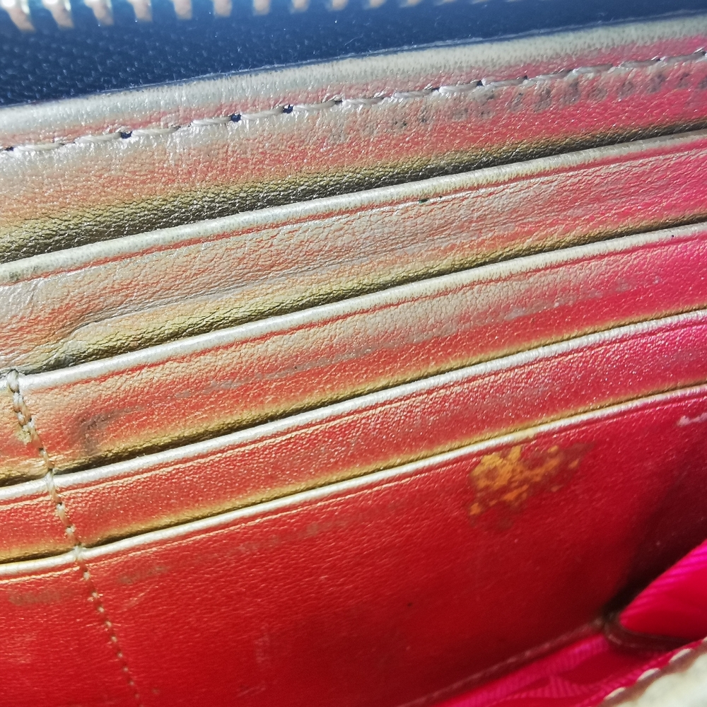 Kate Spade Purse Wallet Black Gold with Embossed logo Pink retro interior + zip - Picture 8 of 9